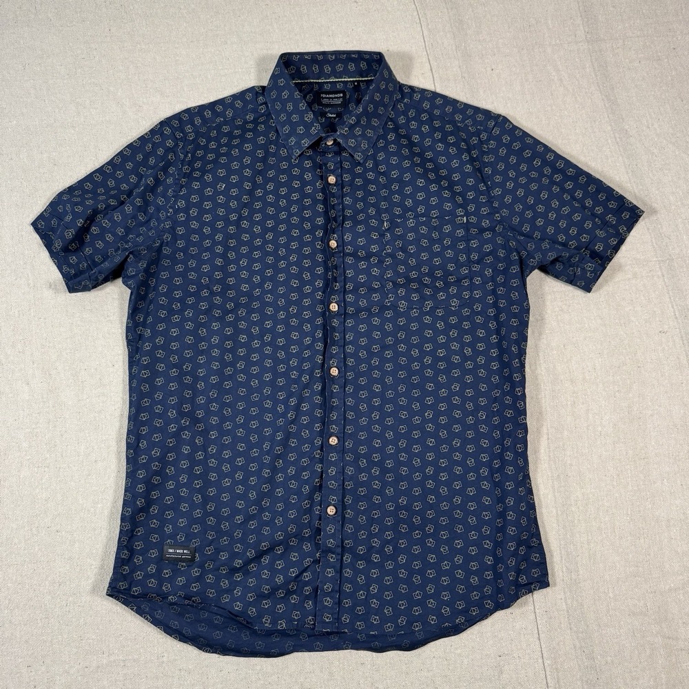 7 Diamonds Men's M Blue Short Sleeve Button Up Shirt Stretch‎ 97% Cotton